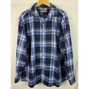 Murano Men's Shirt Size 18 / 35 Blue Plaid Slim Fit Long Sleeve Button Down Top